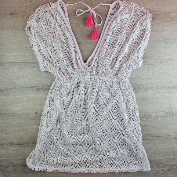 Arizona Jean Company Other - Arizona Jean Co Womens Medium Swimsuit Beach Cover Up White Pink Tassels…